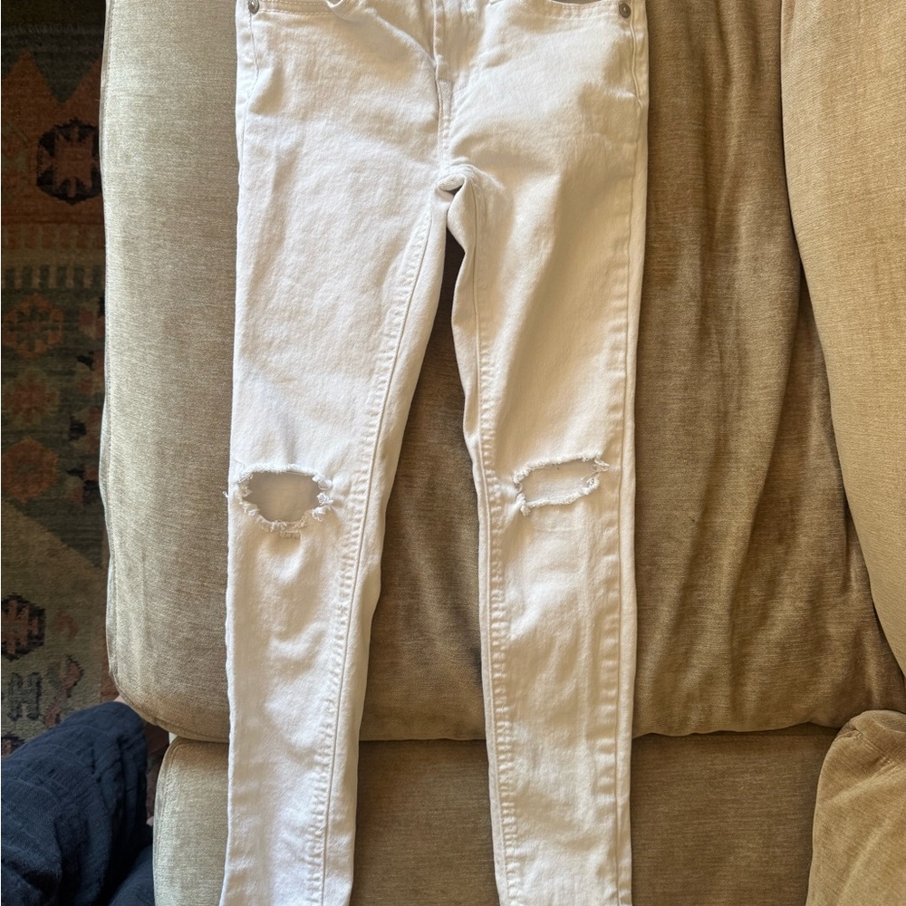 7 For All Mankind White Skinny Distressed Jeans